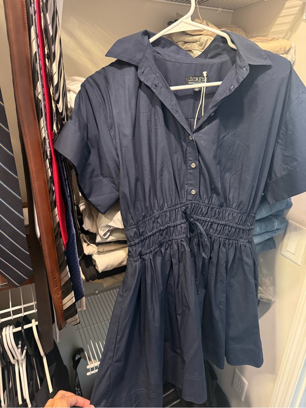 J. Crew Navy Button-Front Short Sleeve Dress with Cinched Waist